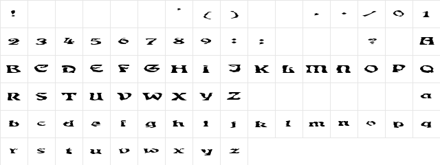 GhoulyBooly Regular  glyph index