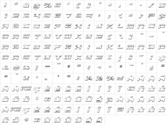 Vorpal 3D Italic Italic  glyph index