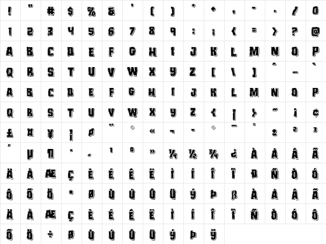 Monster Hunter Punch Regular  glyph index