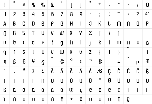 PasadenaSerial Regular  glyph index