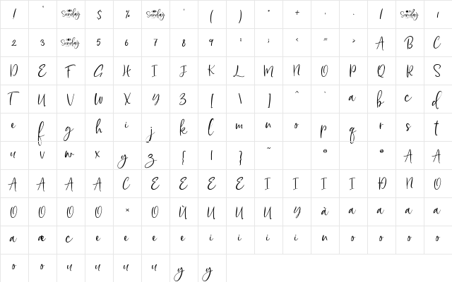 Hello Sunday DEMO Regular  glyph index