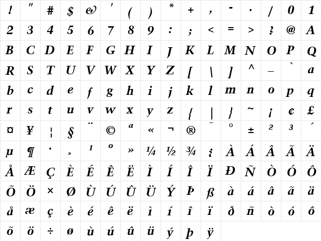 Trump Mediaeval Regular  glyph index