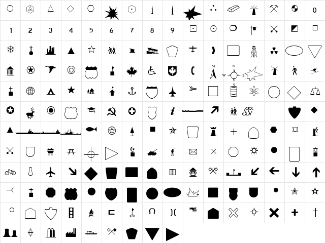 Cartographer SSi Regular  glyph index