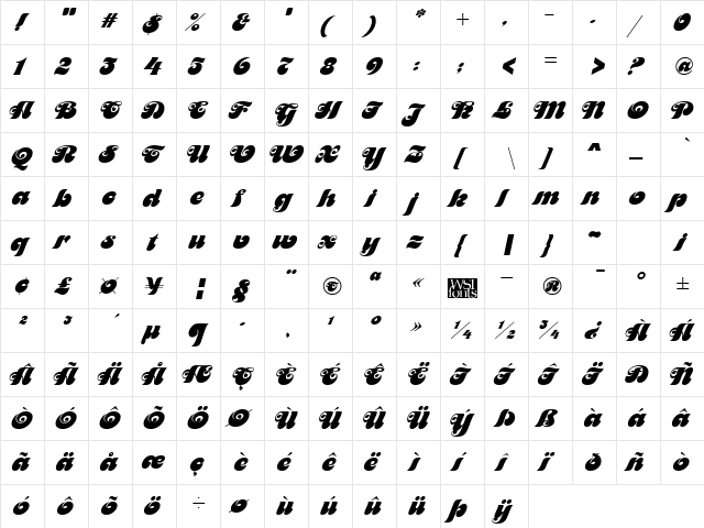 Maitre'd Regular  glyph index