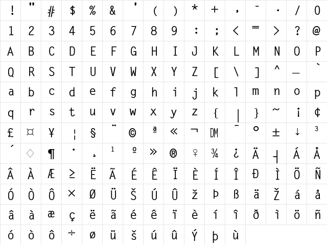 Letter Gothic Bold  glyph index