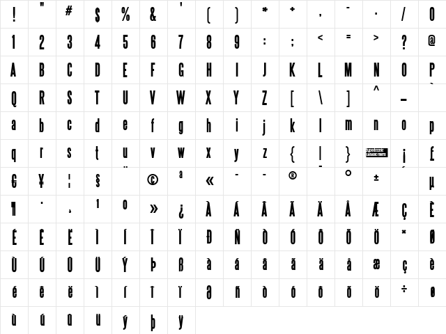 Steelfish Bold  glyph index