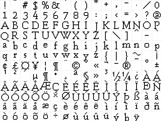 UF PT Bellefield Regular  glyph index