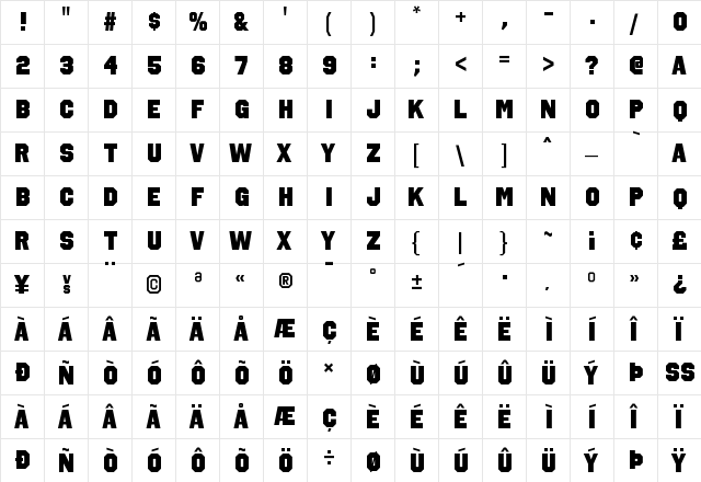 Octin College Black  glyph index