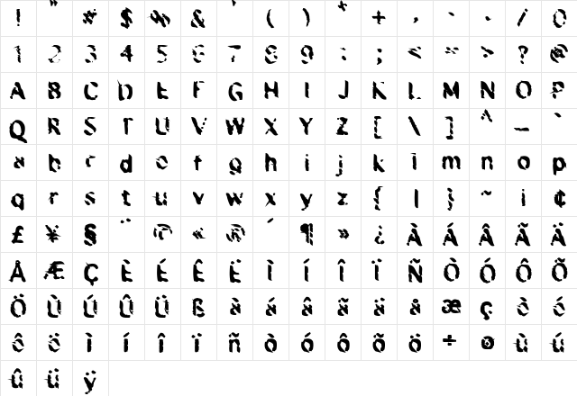 Berlin Regular  glyph index