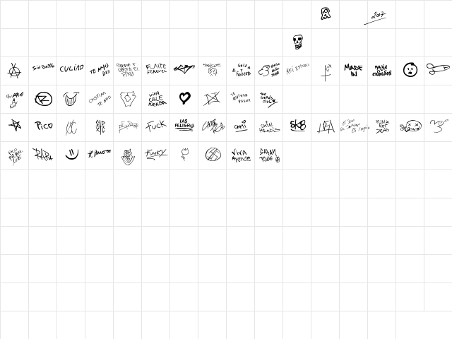 chupalo Regular  glyph index