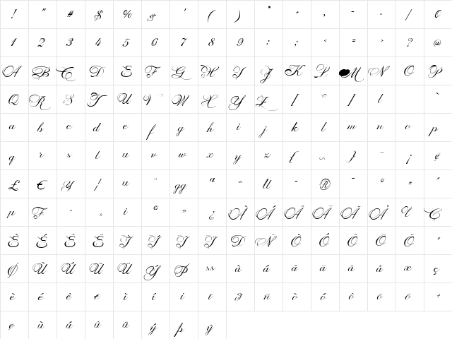 PrintsCharming Regular  glyph index