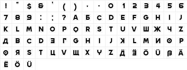 Beograd Regular  glyph index