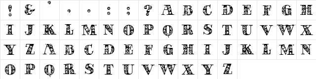 GypsyRose Regular  glyph index