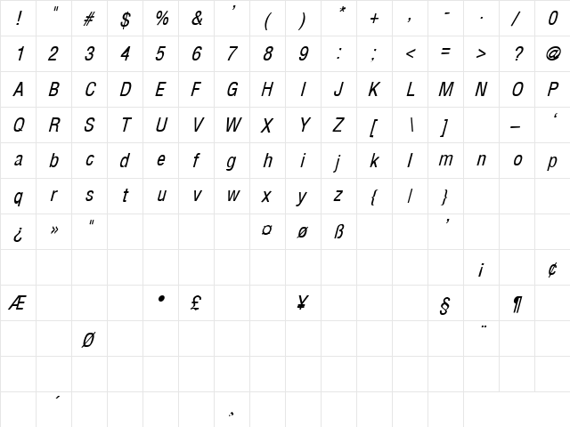 Communication 14 Italic  glyph index
