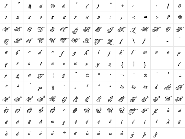 Great Circus Clean Bold  glyph index