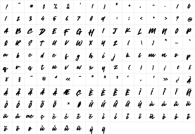 Wild Youth Regular  glyph index