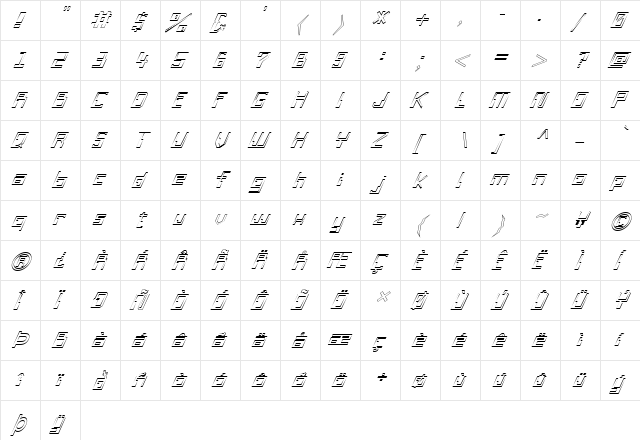 FZ DIGITAL 6 HOLLOW ITALIC Normal  glyph index