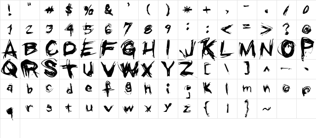 Grunge Regular  glyph index