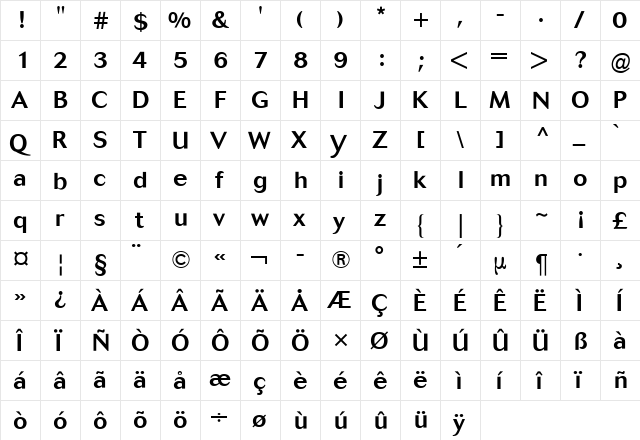 Cosmos BQ Medium  glyph index