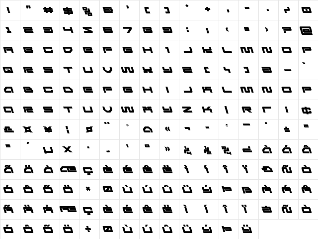 Ranger Force Leftalic Regular  glyph index