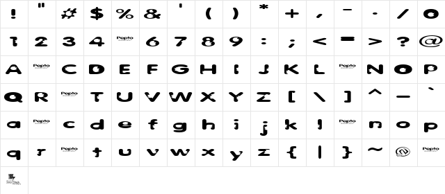Pepto(eval) Regular  glyph index