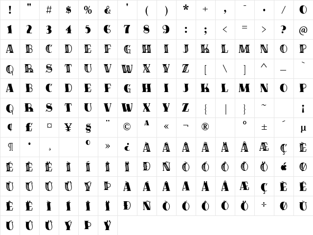 FiveOhOne Regular  glyph index