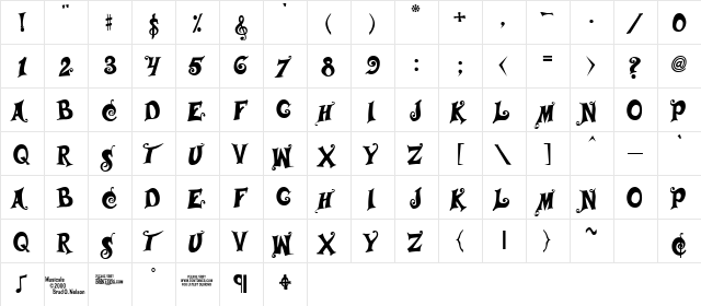 Musicals Regular  glyph index