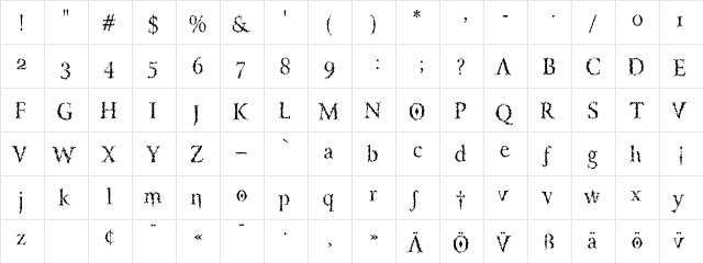 VTLucifersPension Roman  glyph index