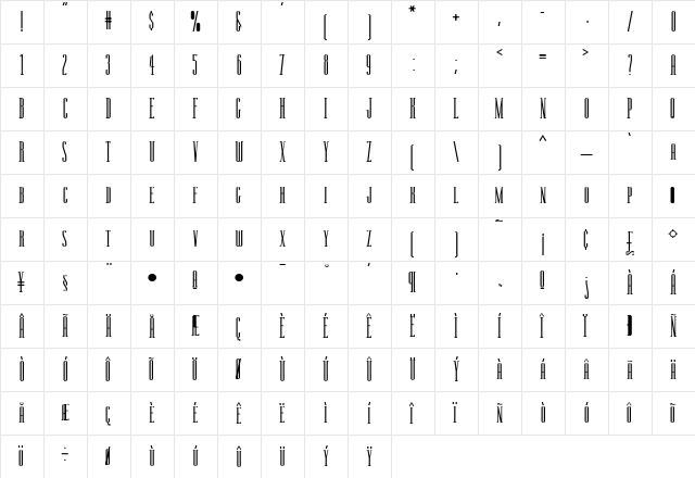 Manzanita Regular  glyph index