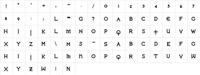 Iron League Black  glyph index