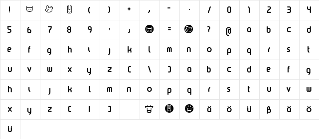 kazoo Regular  glyph index