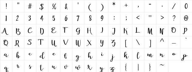 Rasyhanda Regular  glyph index