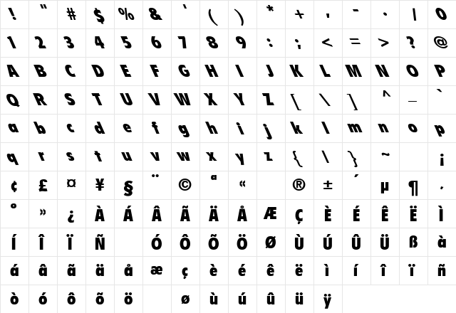 Flyer-Black Condensed Lefty Regular  glyph index