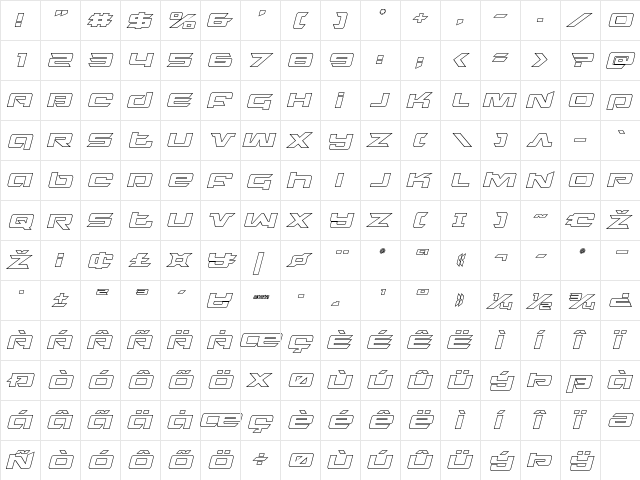 Northstar Outline Italic Italic  glyph index