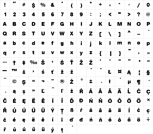 AcciuBucRouDEE Bold  glyph index