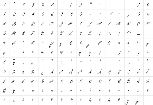 Scallion Regular  glyph index