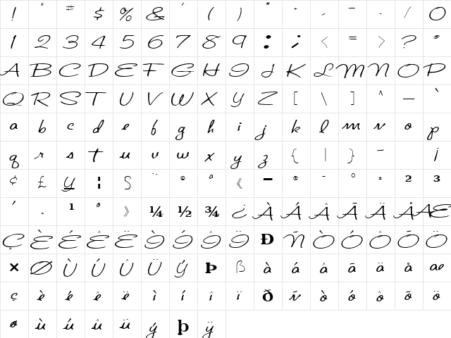 Far Regular  glyph index