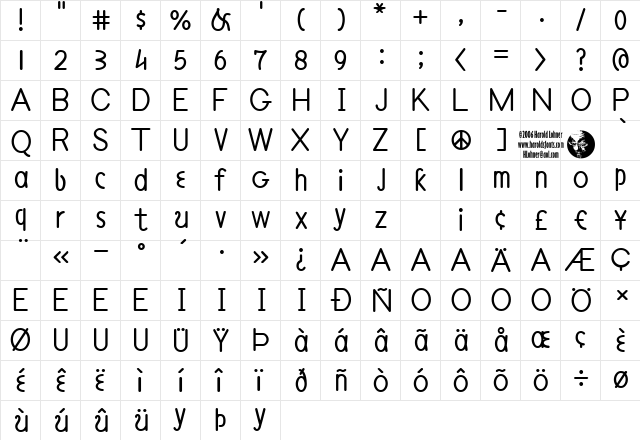 Philadelphia Line Regular  glyph index