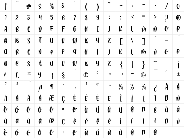 Pink Horn Unicorn Regular  glyph index