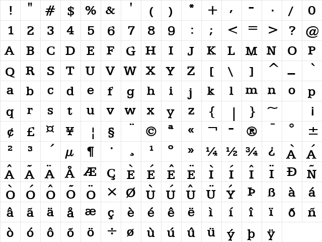 Eggo Wide Bold  glyph index