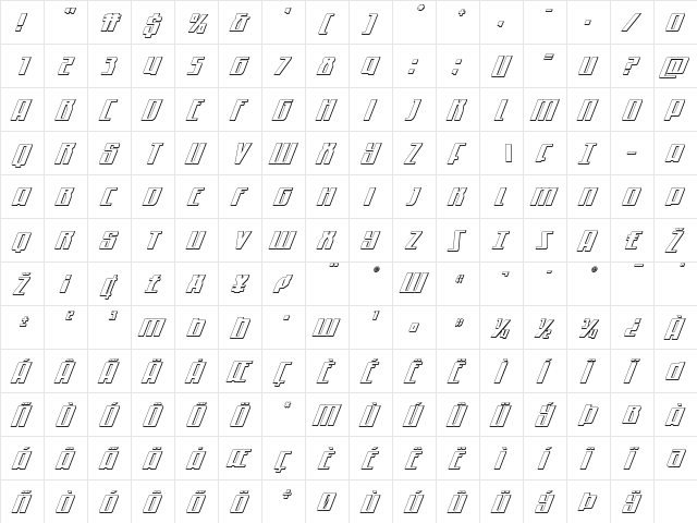 Quantum of Malice 3D Italic Italic  glyph index