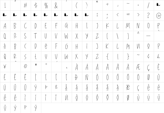 CattyLines Regular  glyph index