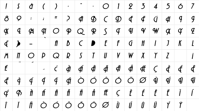 Haman Bold-Oblique  glyph index