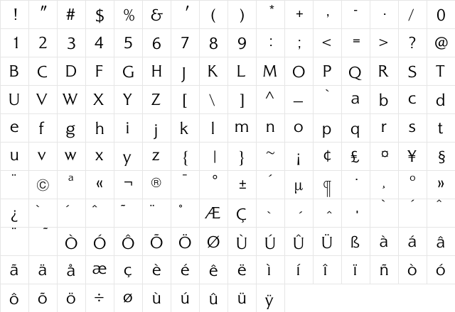 AlexonLight Regular  glyph index