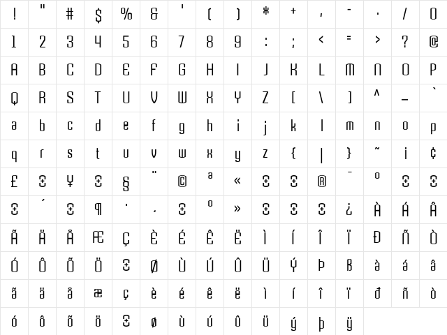 Armada Regular  glyph index