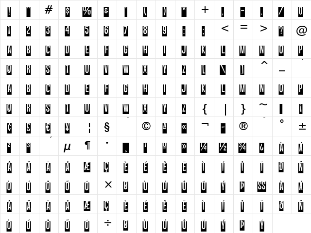 Vanishing Boy BTN Reversed Lift Regular  glyph index