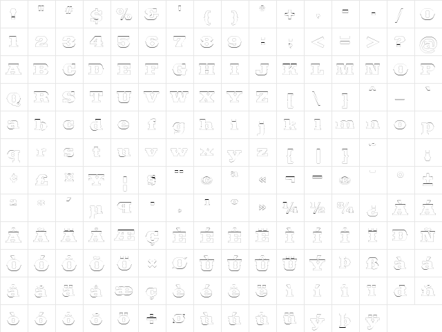 SaddlebagOutline Regular  glyph index