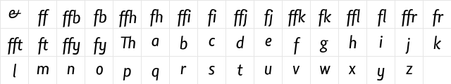 Lisboa Sans Ligatures Italic  glyph index