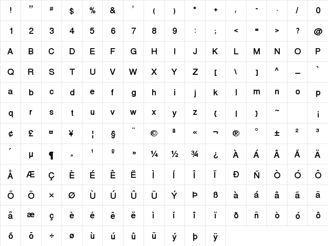 WinSoft Pro Medium  glyph index