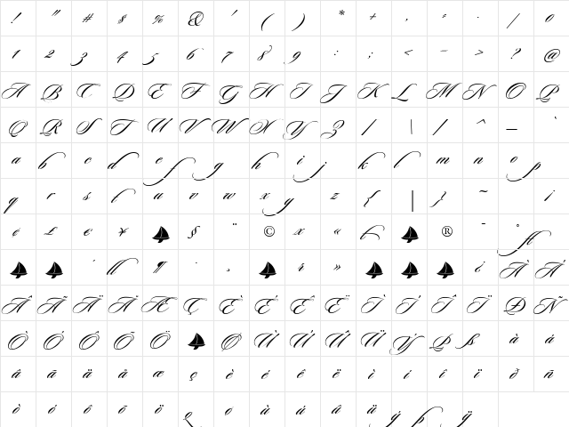 Sloop Script Three BETA Medium  glyph index